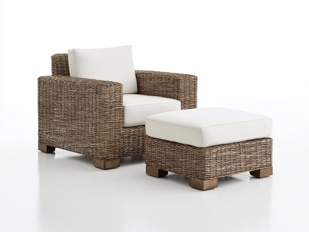 Poltrona da giardino - Rattan sintetico-Tessuto - 88x81x83 cm - Tortora-Avorio - Stile minimalista