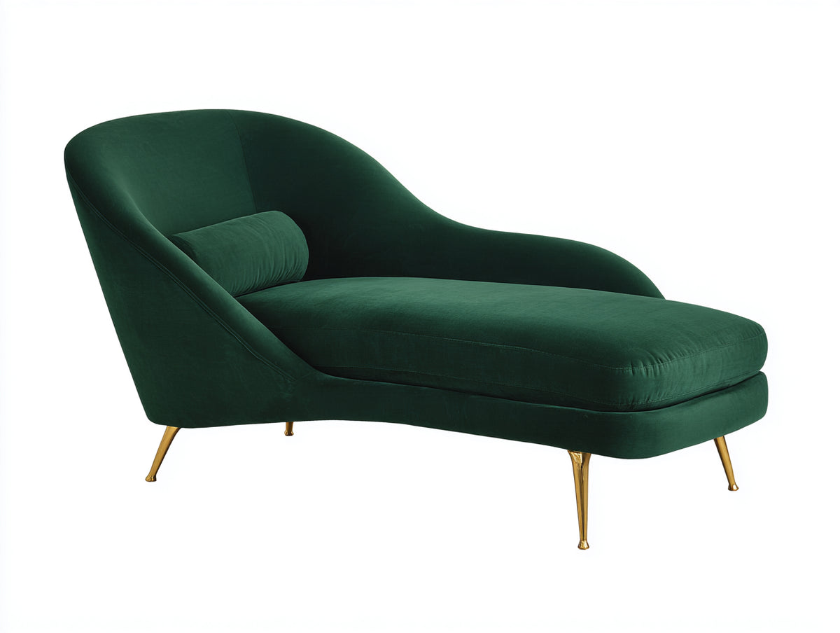 Chaise longue - Metallo-Velluto - 190 x 86 x 90 cm - Verde bosco-Oro - Stile contemporaneo