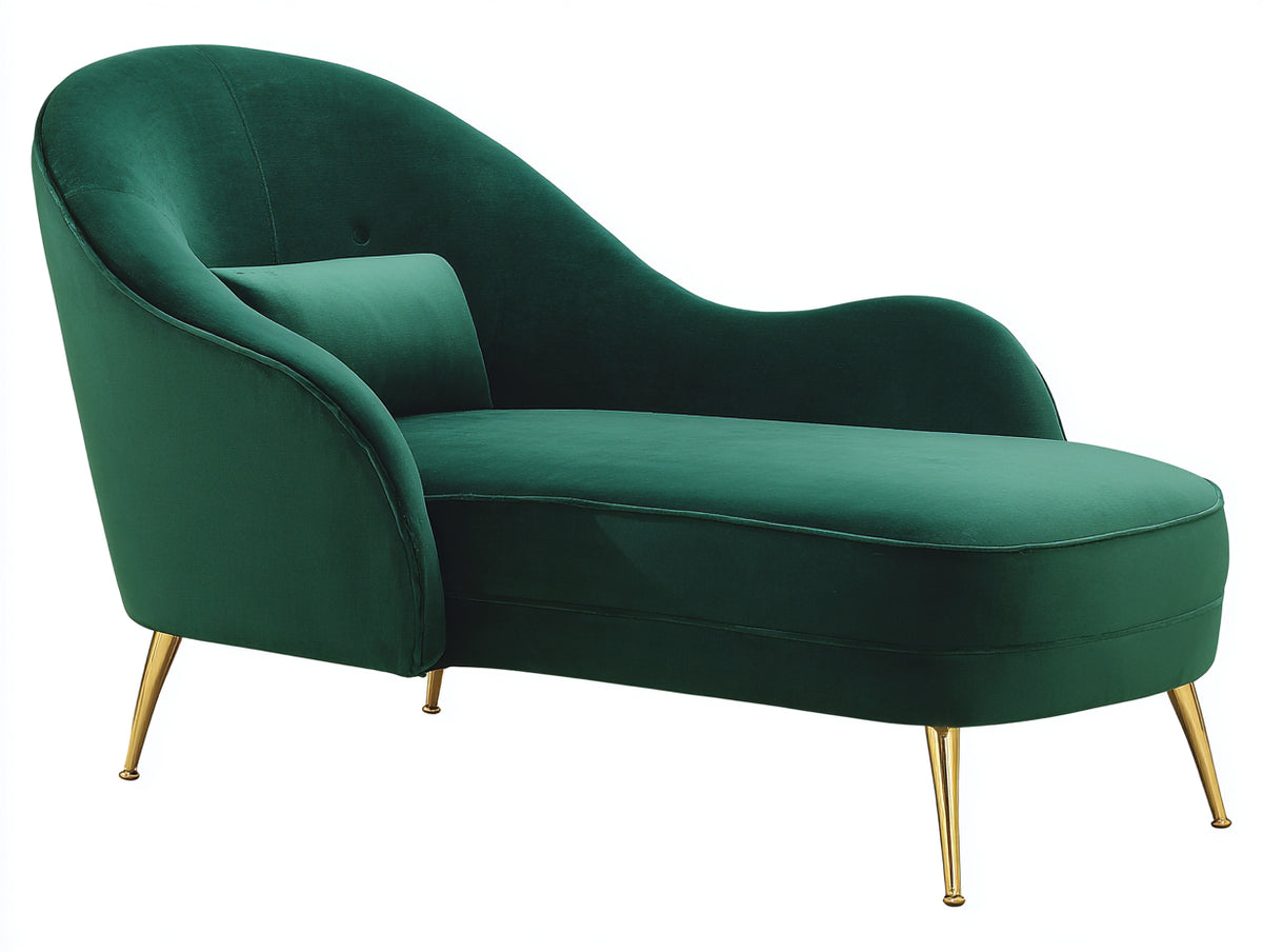 Chaise longue - Metallo-Velluto - 181 x 89 x 94 cm - Verde smeraldo-Oro - Stile moderno