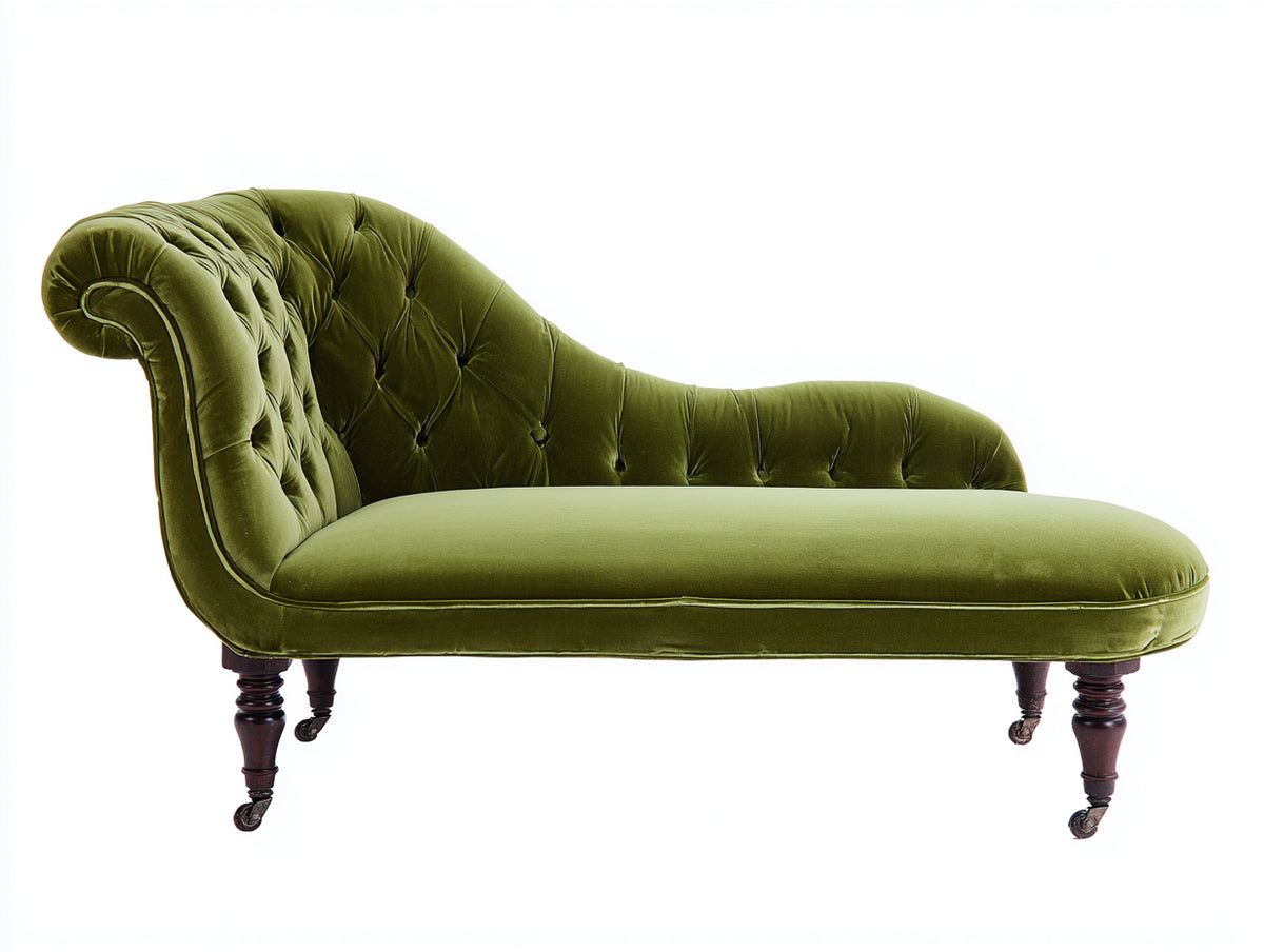 Chaise longue - Legno-Velluto - 198 x 80 x 94 cm - Verde oliva-Marrone scuro - Stile vittoriano