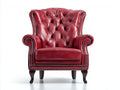 Poltrona a orecchioni - Pelle-Legno - 92 x 90 x 119 cm - Rosso ciliegia-Marrone scuro - Stile classico