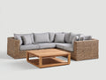 Divani da esterno - Rattan sintetico-Tessuto-Legno - 265 x 205 x 76 cm - Marrone-Grigio chiaro-Marrone naturale - Design angolare contemporaneo