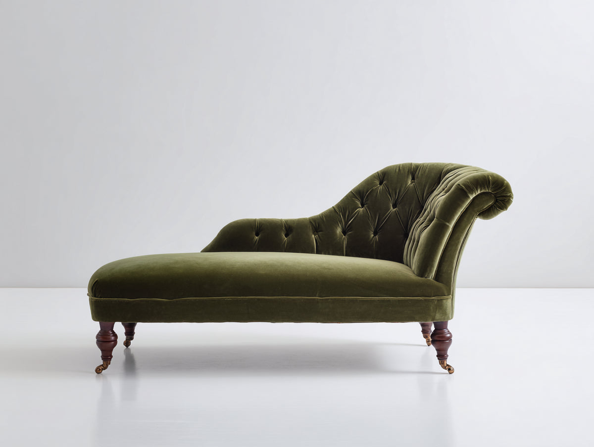 Chaise longue - Legno-Velluto - 190 x 79 x 96 cm - Verde oliva-Marrone scuro - Stile classico