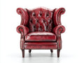 Poltrona a orecchioni - Pelle-Legno - 89 x 87 x 115 cm - Rosso granato-Marrone scuro - Stile vittoriano