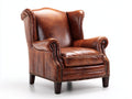 Poltrona a orecchioni - Pelle-Legno - 89 x 87 x 114 cm - Marrone cognac-Marrone scuro - Stile classico