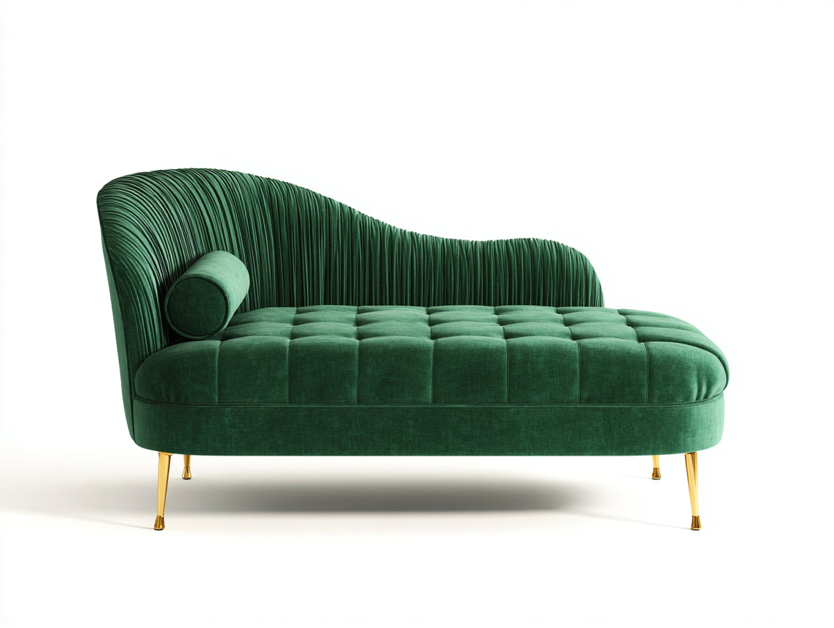 Chaise longue - Metallo-Velluto - 192 x 84 x 88 cm - Verde smeraldo-Oro - Stile Art Déco