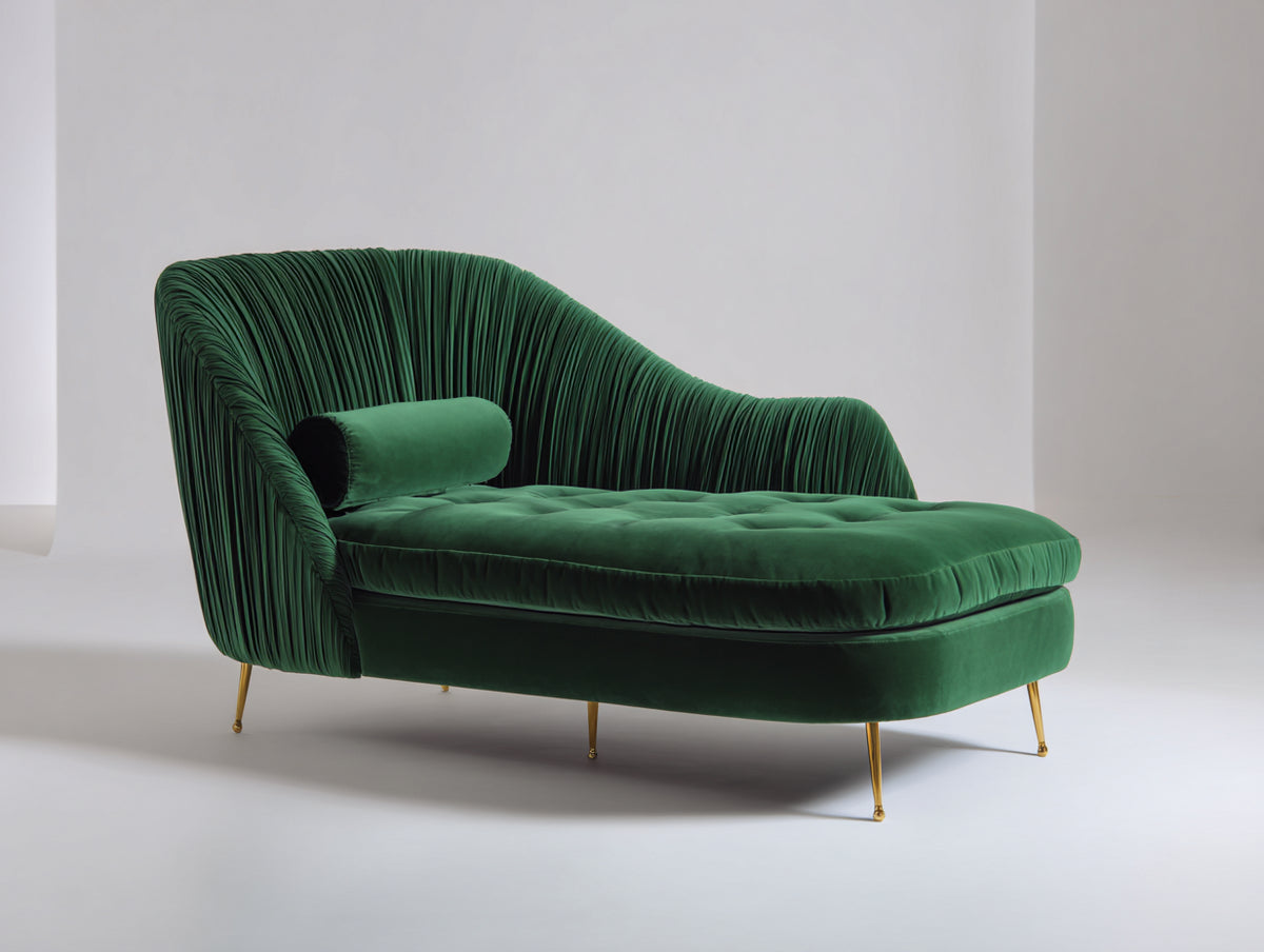 Chaise longue - Metallo-Velluto - 188 x 87 x 92 cm - Verde bottiglia-Oro - Stile moderno
