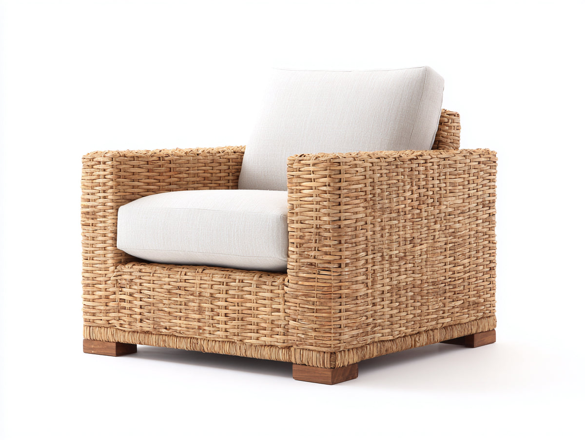 Poltrona da giardino - Rattan naturale-Tessuto - 90x83x82 cm - Naturale-Avorio - Stile moderno