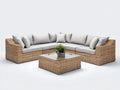 Divani da esterno - Rattan sintetico-Tessuto-Vetro - 270 x 270 x 76 cm - Marrone chiaro-Grigio perla-Trasparente - Design angolare contemporaneo