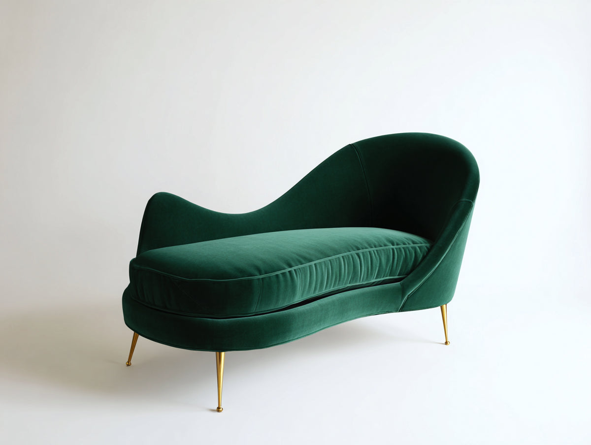 Chaise longue - Metallo-Velluto - 188 x 86 x 91 cm - Verde smeraldo-Oro - Stile contemporaneo