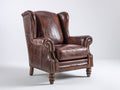 Poltrona a orecchioni - Pelle-Legno - 92 x 90 x 118 cm - Marrone testa di moro - Stile tradizionale