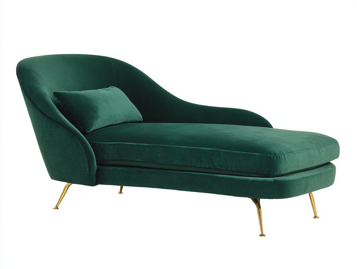 Chaise longue - Metallo-Velluto - 189 x 85 x 91 cm - Verde bosco-Oro - Stile contemporaneo