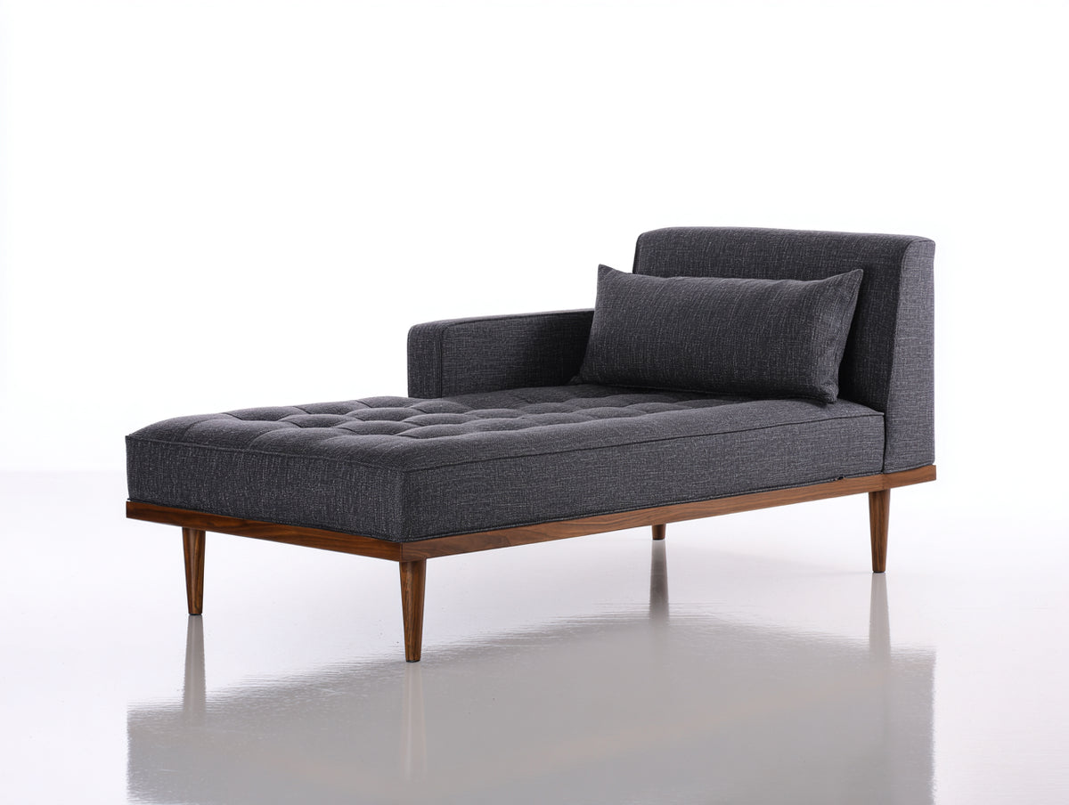 Chaise longue - Legno-Tessuto - 190 x 82 x 83 cm - Grigio antracite-Marrone - Stile moderno