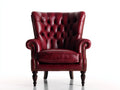 Poltrona a orecchioni - Pelle-Legno - 90 x 88 x 116 cm - Rosso bordeaux-Marrone scuro - Stile classico