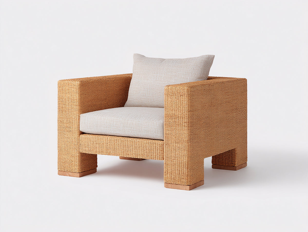 Poltrona da giardino - Fibra intrecciata-Tessuto - 85x78x79 cm - Naturale-Beige chiaro - Stile minimalista