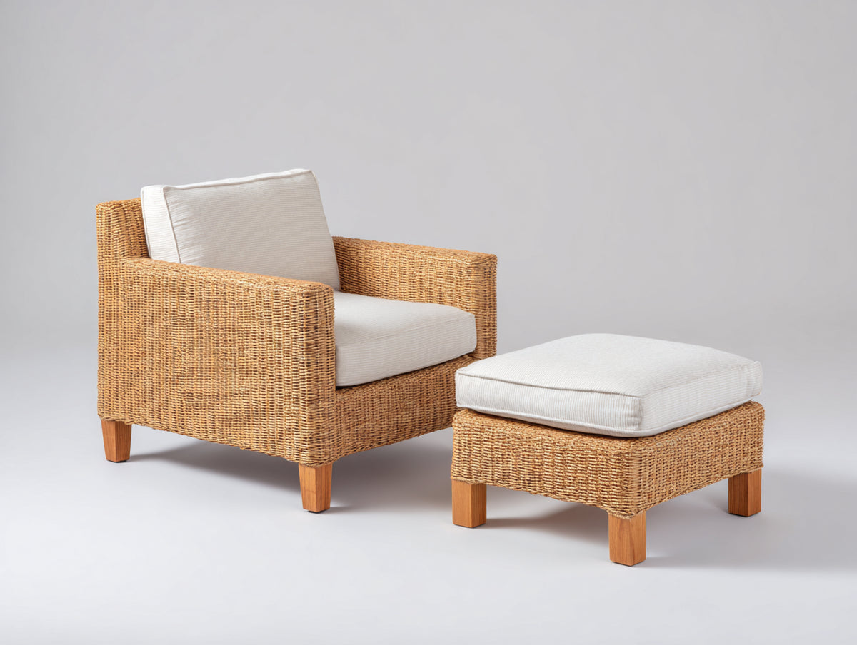 Poltrona da giardino - Rattan sintetico-Tessuto - 82x76x78 cm - Naturale-Crema - Stile moderno