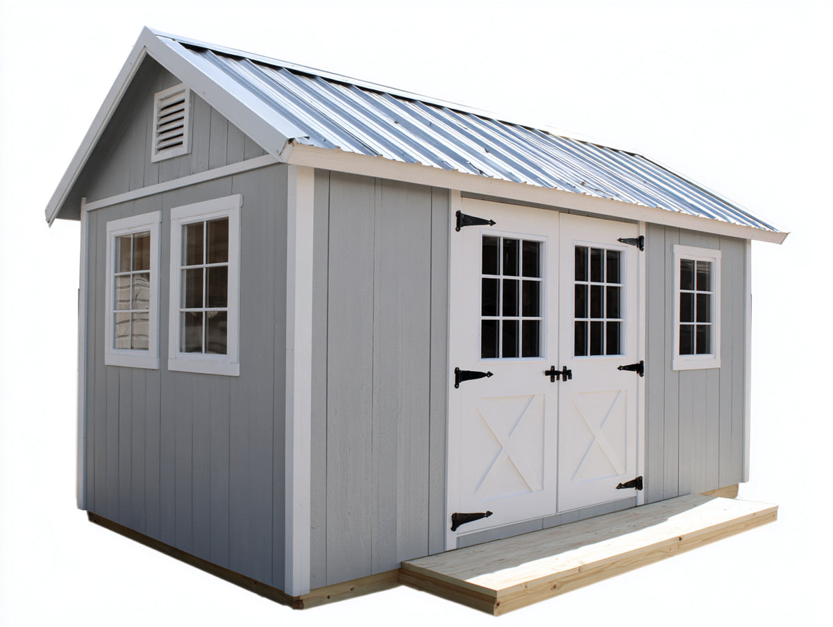 Casetta da giardino - Legno-Metallo - 305 x 245 x 250 cm - Grigio-Bianco-Argento - Stile cottage