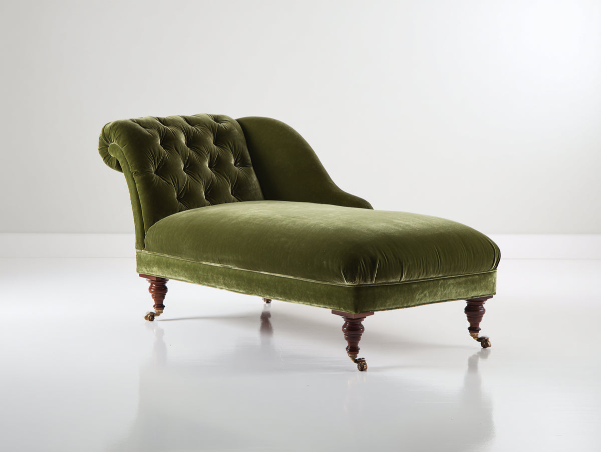 Chaise longue - Legno-Velluto - 175 x 88 x 92 cm - Verde oliva-Marrone scuro - Stile vittoriano
