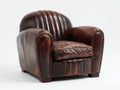 Poltrona a orecchioni - Pelle-Legno - 96 x 90 x 84 cm - Marrone bruciato-Marrone scuro - Stile rétro