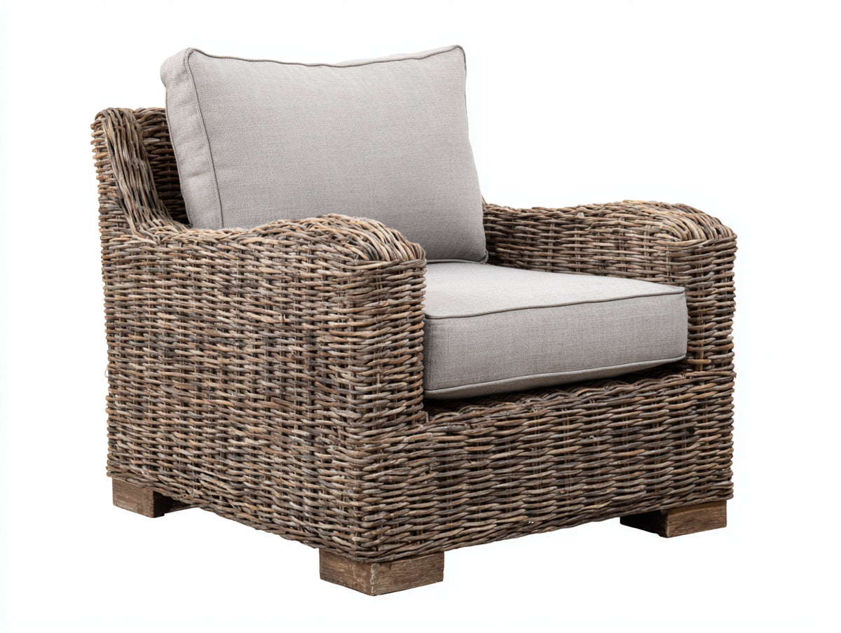 Poltrona da giardino - Rattan naturale-Tessuto - 92x85x81 cm - Tortora-Beige - Stile contemporaneo