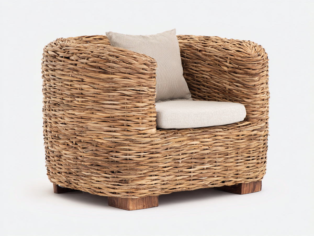 Poltrona da giardino - Rattan naturale-Tessuto - 94x87x78 cm - Naturale-Beige - Stile organico