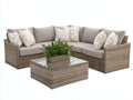 Divani da esterno - Rattan sintetico-Tessuto-Vetro - 255 x 255 x 76 cm - Marrone tortora-Beige chiaro-Trasparente - Design angolare contemporaneo
