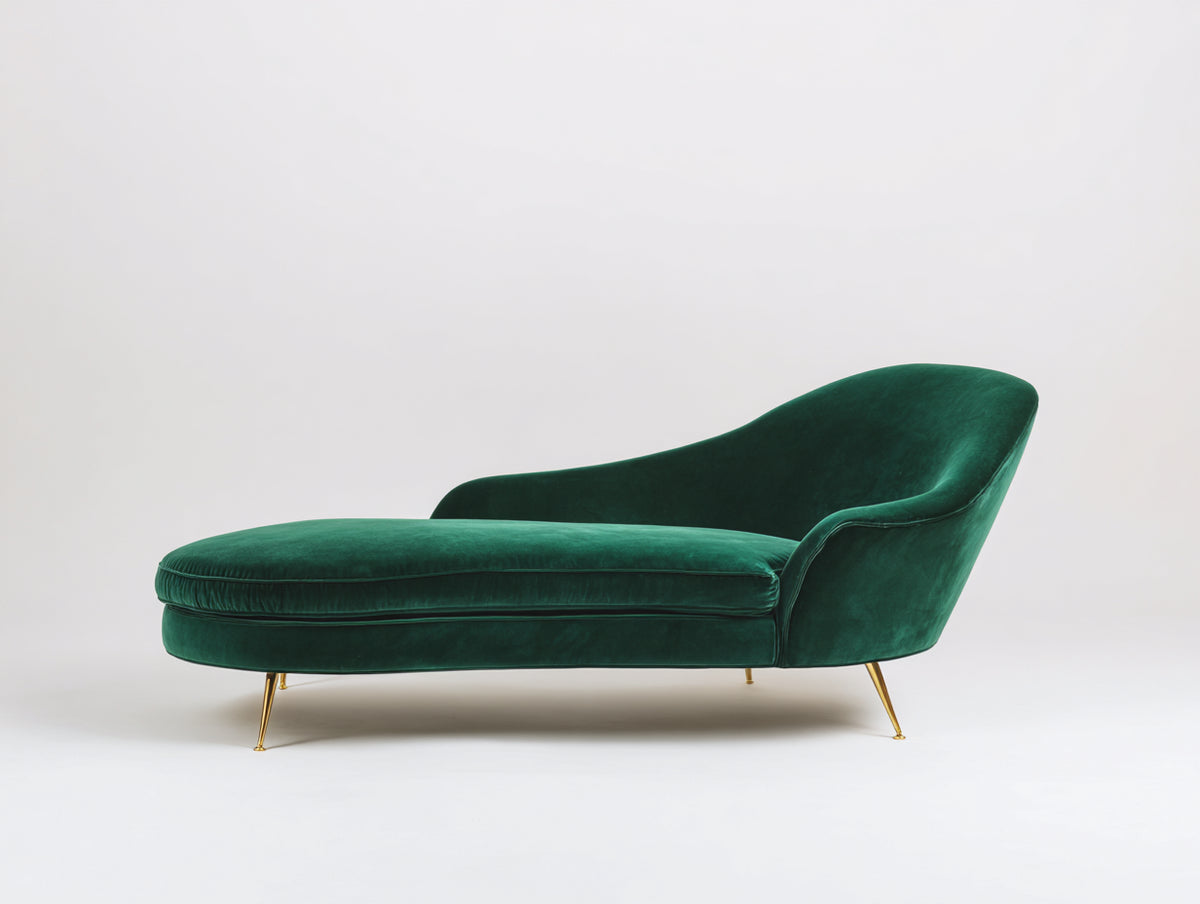 Chaise longue - Metallo-Velluto - 192 x 84 x 87 cm - Verde smeraldo-Oro - Stile contemporaneo