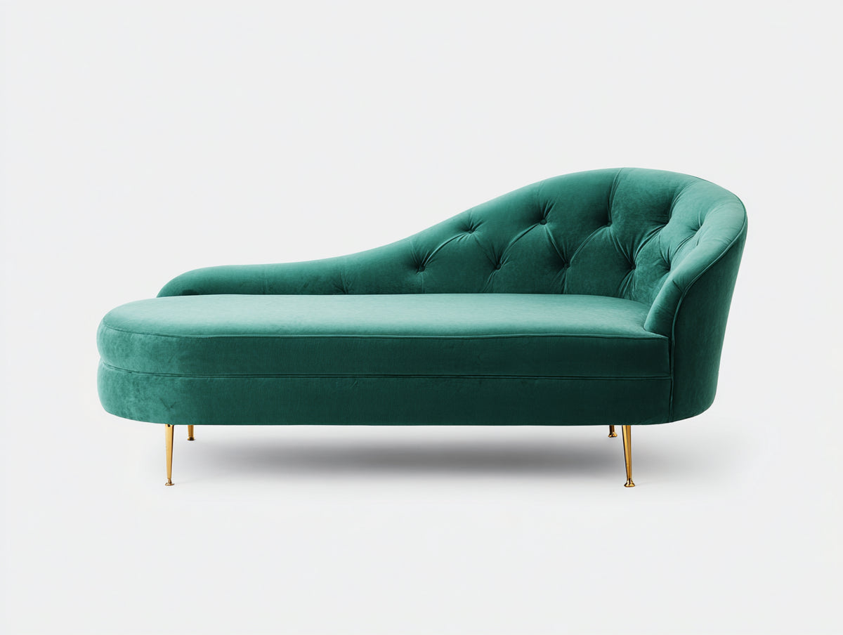 Chaise longue - Metallo-Velluto - 186 x 83 x 89 cm - Verde petrolio-Oro - Stile moderno